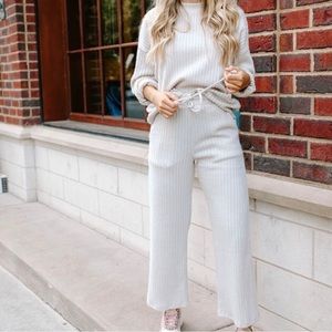 KITTENISH- Grey Ribbed Matching Lounge Set